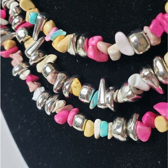 WIRE MULTI-STRAND Beaded Stones Necklace - Picture 2 of 6